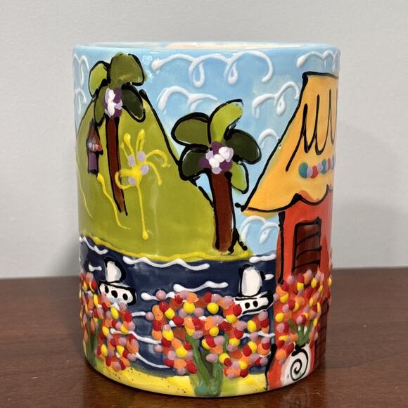 Michelle Elliot Hand Painted Art Wild Orchid Designs Saint Lucia Coffee mug Cup - Picture 2 of 12